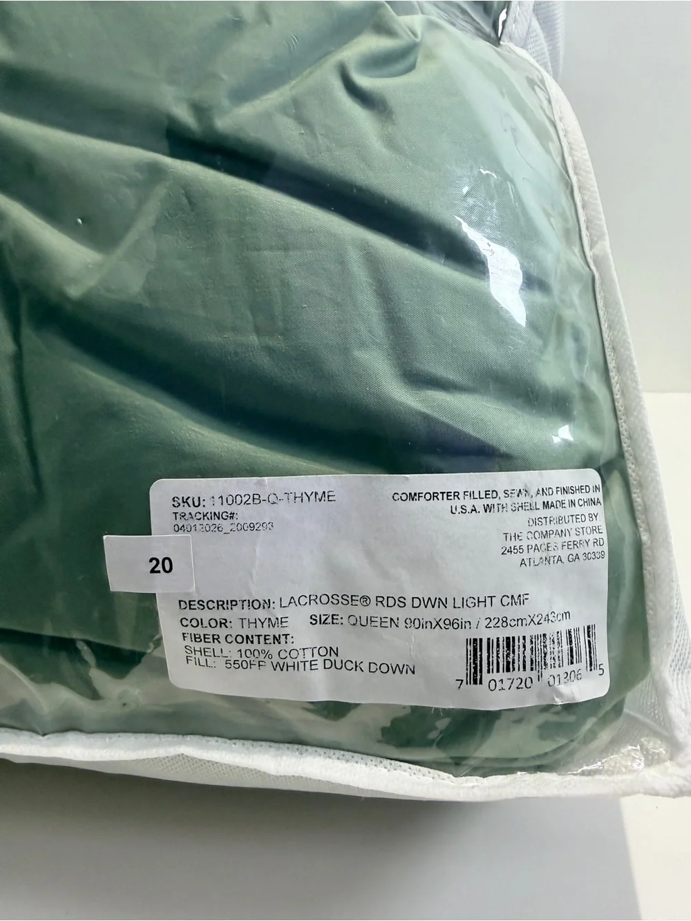 NWT Company Store LaCrosse RDS Down Comforter Queen Sage